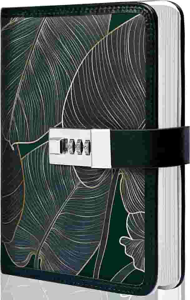 CAGIE Diário digital com combinação de fecho, 224 páginas, diário de segredos bloqueáveis, design de folhas impressas para adultos, 12 x 18 cm, verde