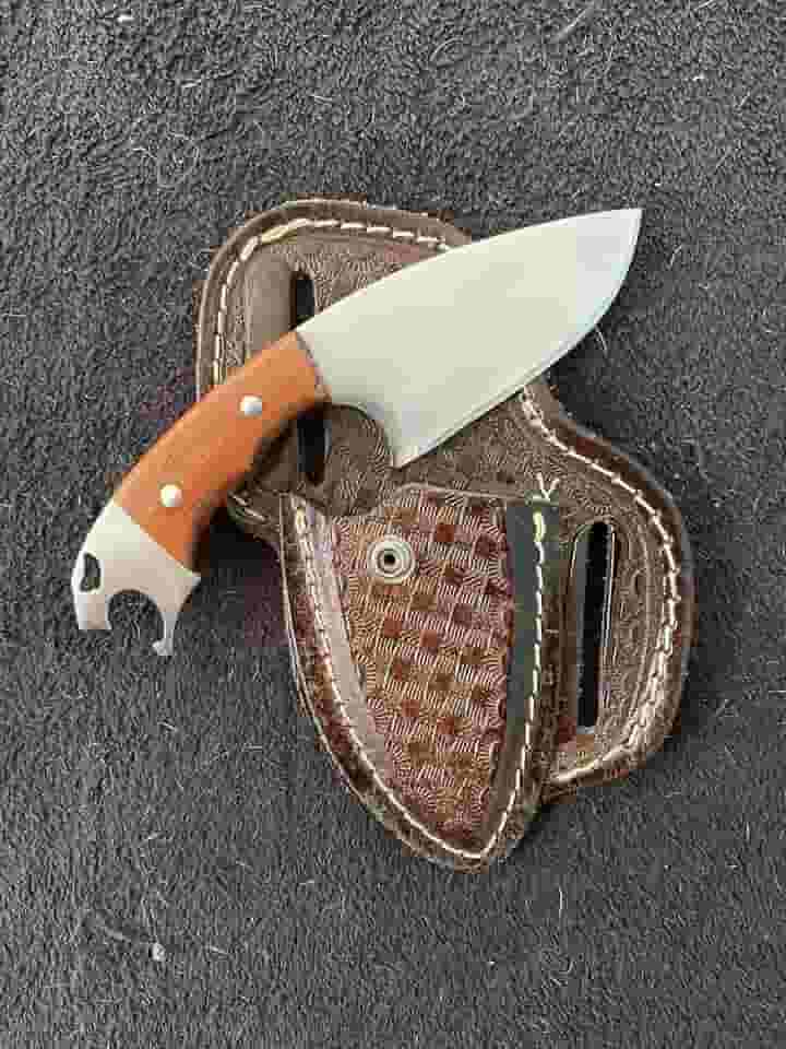 Faca Campeira Abridor Bainha Couro Legítimo Mini Faquinha Skinner Muladeira Uso Diário Versátil Corta Muito Aço Inox 420 (LISA MADEIRA)