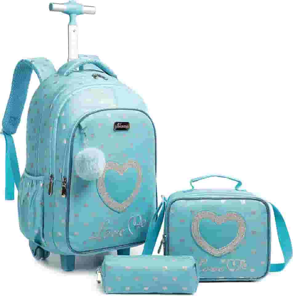Mochila rodinha infantil, kit mochila escolar de costas e lancheira e Estojo Lápis amor