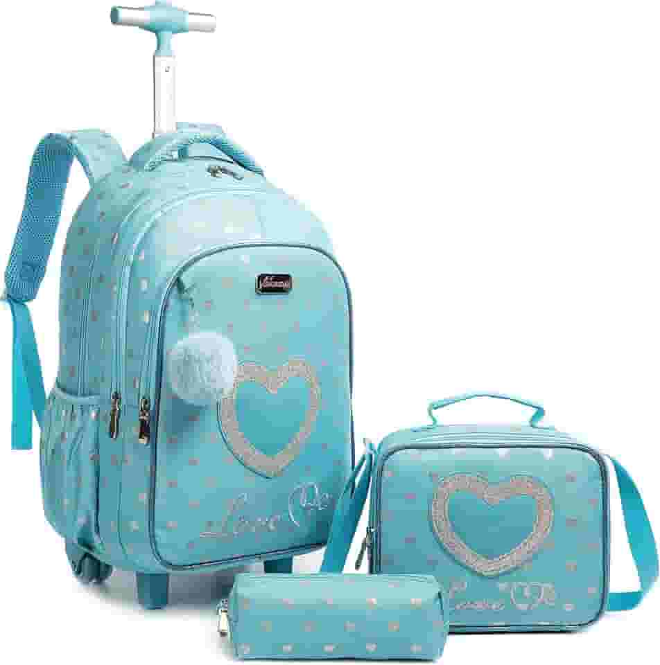 Mochila rodinha infantil, kit mochila escolar de costas e lancheira e Estojo Lápis amor