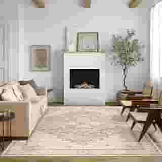 BILEEHOME Boho Farmhouse Tapete de quarto lavável, fácil de limpar, resistente a manchas, vintage, rústico, neutro, persa, para sala de jantar, embaixo da mesa, marrom claro bege com estampa de