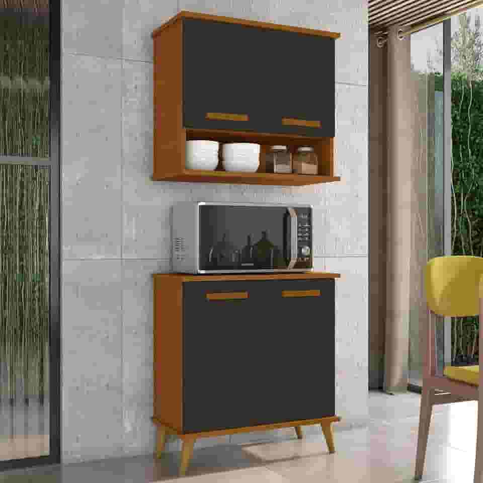 Kit de Cozinha Mavi – Balcão + Armário Aéreo para Transformar Sua Cozinha (Cedro/Preto)