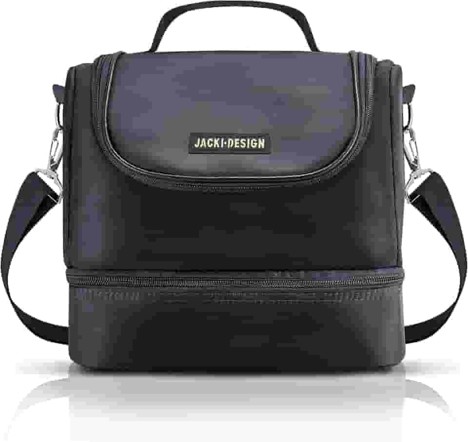 BOLSA TÉRMICA MARMITA ACADEMIA FITNESS COM 2 COMPARTIMENTOS ALÇA AJUSTÁVEL MASCULINA LISA JACKI DESIGN PRETO