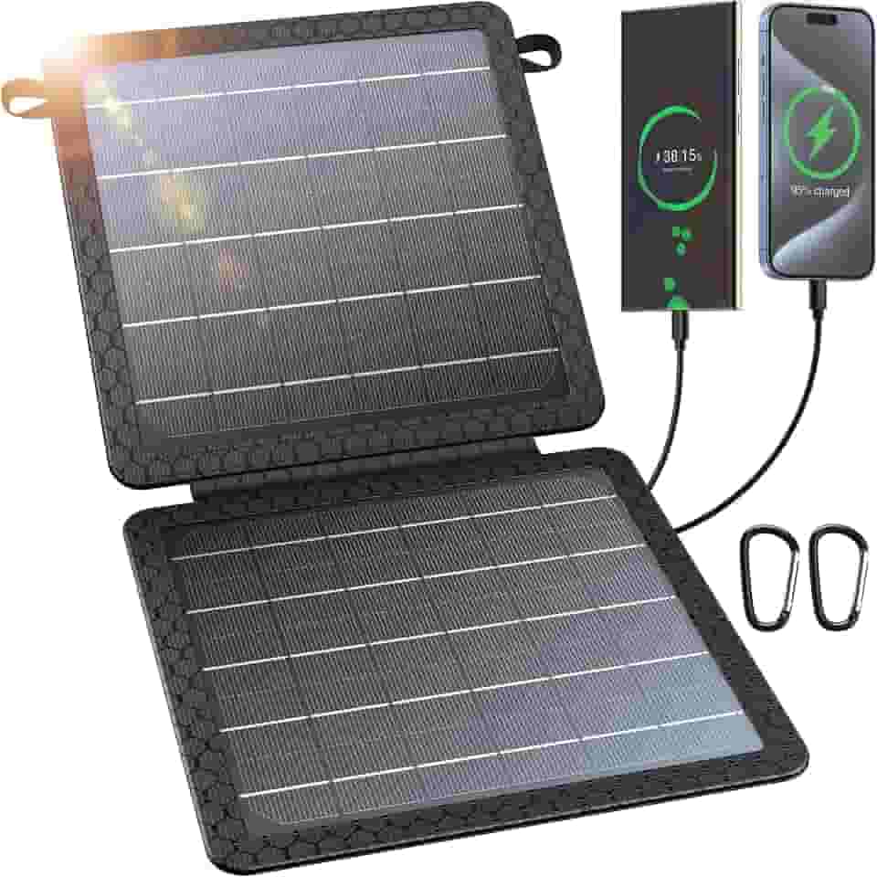 BLAVOR Carregador solar portátil de 10 W (5V/2A máx.), painel solar impermeável IP65 dobrável com saída USB inteligente dupla compatível com iPhone Xs/X/8/7, iPad, Samsung, para caminhadas ao ar livre, acampamento, mochila