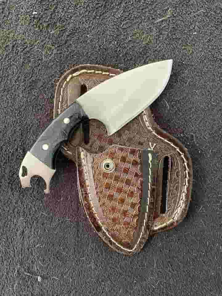 Faca Campeira Abridor Bainha Couro Legítimo Mini Faquinha Skinner Muladeira Uso Diário Versátil Corta Muito Aço Inox 420 (LISA PRETO)