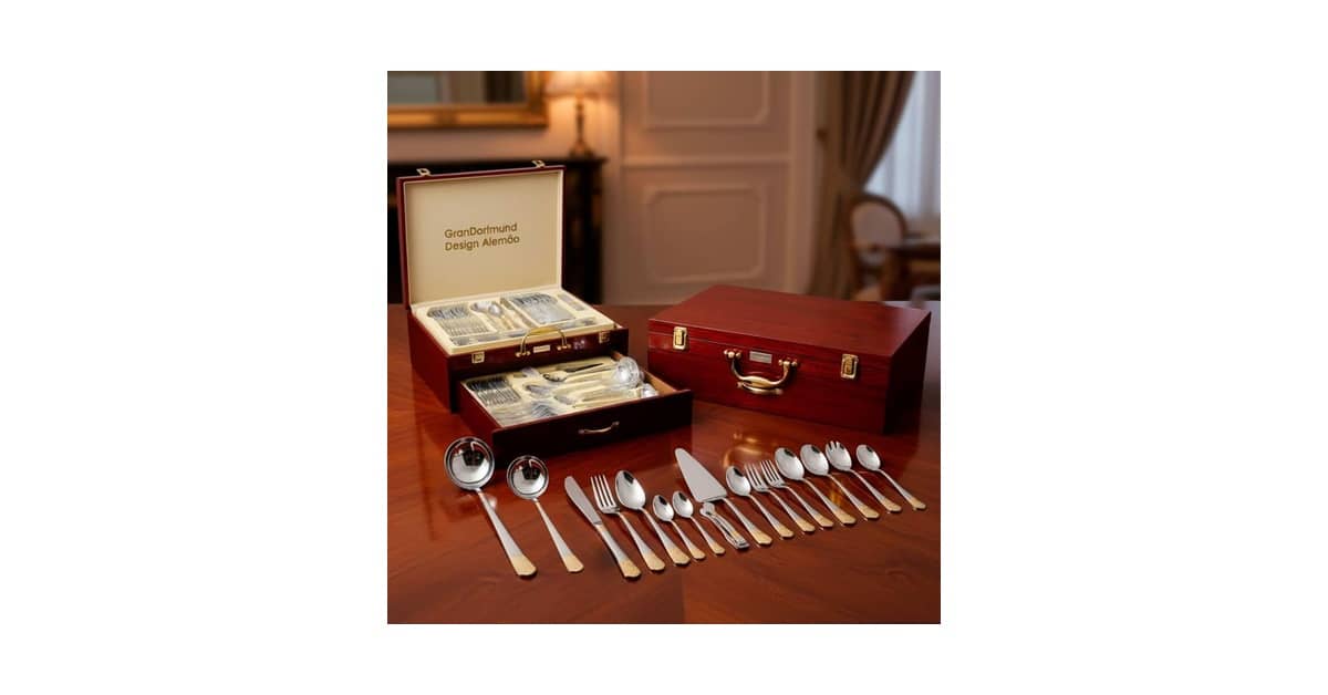 Melhor Faqueiro de Luxo: Dourado 84 Peças com Maleta