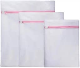 Kit com 3 Sacos Telados P+M+G Rosa com Zíper para Máquina de Lavar - Cesto para Peças Delicadas - Saco Telado para Roupas Delicadas