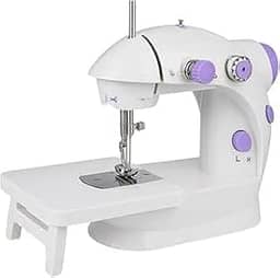 Mini Máquina de Costura Reta Portátil Branca Com Pedal bivolt 110V/220V Funciona com Pilhas Compacta e Completa