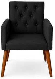Poltrona Capitonê em Suede Estilo Retrô com Pés Palito para Sala ou Quarto (Preta)