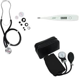 Kit Medidor De Pressão Esfigmomanometro + Esteto Termometro (Preto)