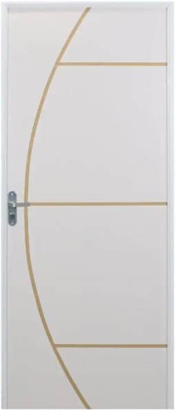 Kit Porta de Madeira Decorada 212x85cm com Batente de Aluminio 3,6cm Gáucha Mgm Branco