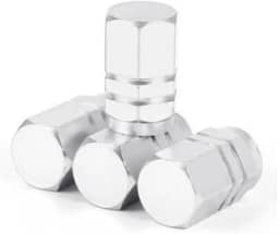 Kit 4 Tampas Válvula Pneu Fluorescente Luminoso Noturno Universal Carro, Moto, Bike Acessório para Proprietários de Veículos(Alumínio - Prata)