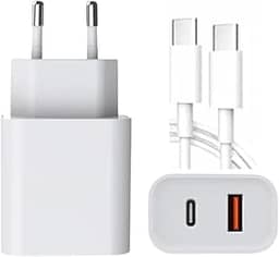 Carregador Universal Ultra Rápido 40W Duo, USB-C e USB-A + Cabo Tipo-C, Power Delivery, Quick Charge 4.0, Branco – Compatível com Samsung, Motorola, LG e iPhone.