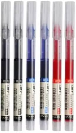 Kit com 6 Canetas Gel Líquida - 2 Pretas, 2 Azuis, 2 Vermelhas | Secagem Rápida 0.5mm | Ponta Fina para Escrita Suave | Ideal para Estudantes, Concurso e Escritório | Hub Diário