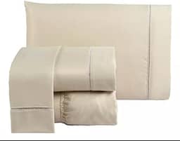 Jogo De Lençol Cama Box Queen 4 Peças Percal 600 Fios Toque Macio Palha