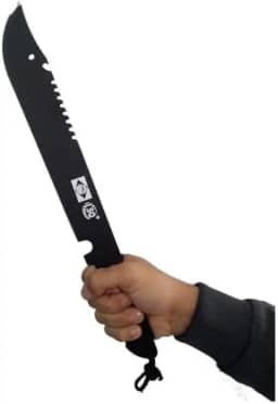 Machado Tático Militar em Aço Inoxidável, 31cm, com Bainha, Lâmina Preta 17cm, Cabo Emborrachado Antideslizante, para Camping, Pesca, Trilha