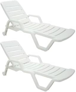 Kit 2 Espreguiçadeiras Plásticas Reclinável Piscina Branca Praia Verão (Branco)