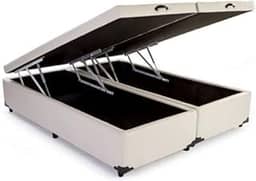 Cama Box QUEEN SIZE com Bau Pistão a gás corino bege Bipartido - 158x198x27