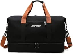 Bolsa de viagem portátil bolsa de bagagem de viagem de curta distância de grande capacidade leve separação seca e molhada bolsa de fitness esportiva (Preto)
