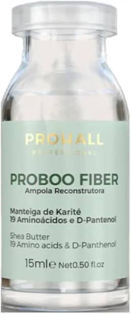 Ampola Capilar Prohall Proboo Fiber 15ml - Reconstrução Profunda Cabelos Danificados - Manteiga Karité, 19 Aminoácidos e D-Pantenol
