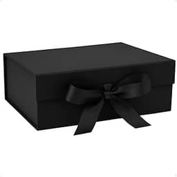 Caixa Para Presente Reforçada Rígida de Papel com Imã e Laço Cetim Embalagem PegPack (Preto, 33x26x15cm)