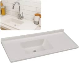 Pia de Cozinha Mármore Sintético Branco 55x100cm Cuba Fibra (Branco)