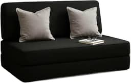 Sofá baixo 3 em 1 dobrável vira colchonete e puff multiuso para sala e área de descanso (Preto)