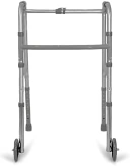 Andador Adulto Idoso com rodas alumínio dobrável altura regulável articulado Modelo 2 barras (acompanha pés com ponteira e pés com rodas se quiser usar alternadamente)