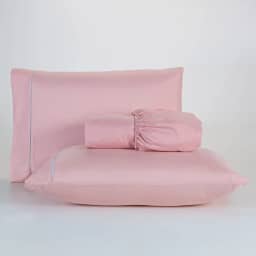 Jogo De Lençol 400 Fios Percal Poliéster Liso Toque Macio com Elástico Diversos Tamanho Solteiro Casal Queen King Size (Solteiro, Rose)