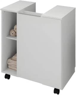 Gabinete Banheiro Para Pia De Coluna Com Rodinhas Armario Moderno E Organizador Com 1 Porta Nichos e Rodízios Pequin (Branco)