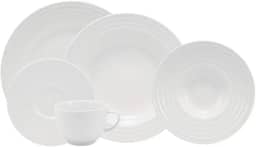 Serviço de Jantar e Chá 30 peças em Porcelana. Modelo Redondo com Relevo Arcos. Branca com Relevo. Fabricado pela Schmidt.