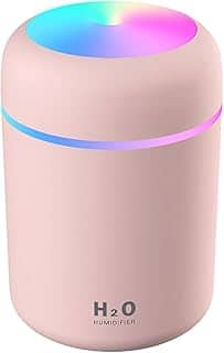 Mini Umidificador de Ar Difusor Aromatizador de Ambiente Aromas e Óleo Essencial Portátil Ultrassonico USB LED Mini Purificador 300 ml Aromaterapia (Rosa)