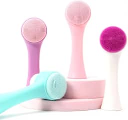 Escova De Limpeza Facial 2 em 1 Massagem Esponja Skin Care Silicone Cerdas (Rosa Claro)