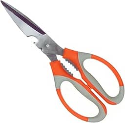 Tesoura de Cozinha Inox Micro Serrilhada com Abridor de Garrafas e Cabo Ergonômico Resistente Antiderrapante Laranja e Cinza