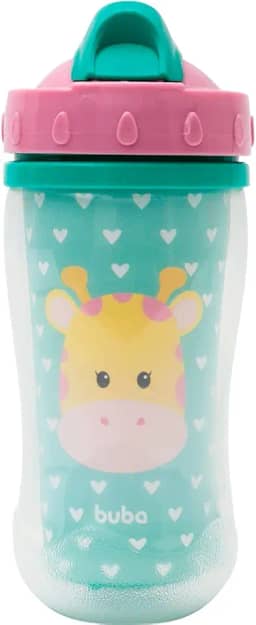 Buba Copo Parede Dupla Com Canudo Animal Fun - Girafa Colorido