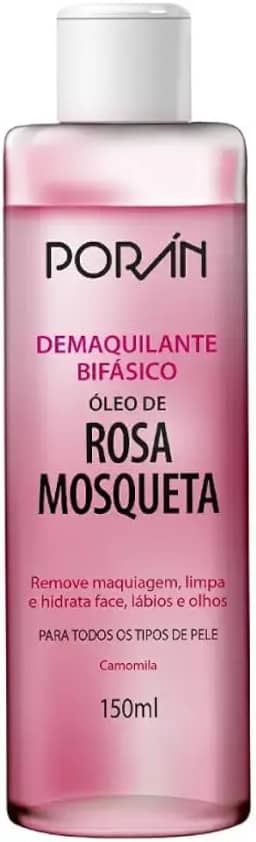 Demaquilante Bifásico Poran - Rosa Mosqueta 150ml - Remove Maquiagem à Prova D'água - Não Arde os Olhos, Hidratação