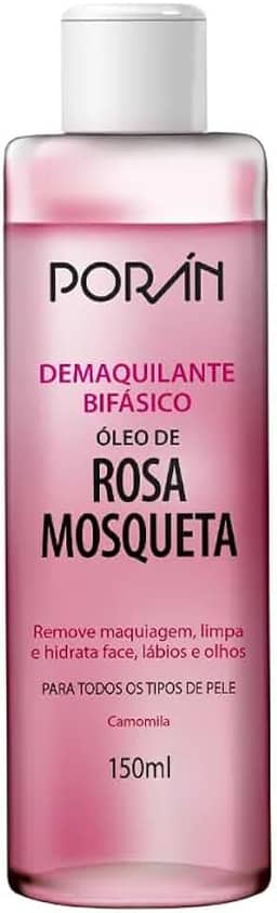 Demaquilante Bifásico Poran - Rosa Mosqueta 150ml - Remove Maquiagem à Prova D'água - Não Arde os Olhos, Hidratação