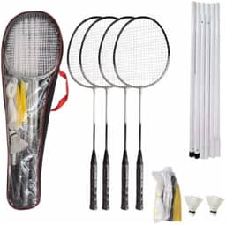Kit Badminton Pro 4 Raquetes 2 Petecas C/Rede E Suporte