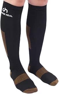 COPPER HEAL - Meia de Compressão Cano Longo e Alto para Homes e Mulheres (PAR) - Meia Masculina e Femenina de Compressão Esportiva