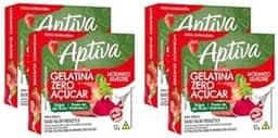 Aptiva Gelatina Zero Açúcar Sabor Morango Silvestre, Kit com 4 Unidades, 12 gramas cada