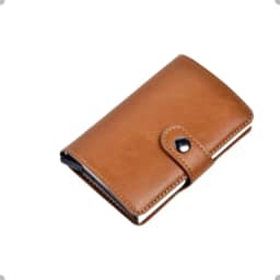 Carteira Slim com Proteção RFID, Couro, Porta Cartões com Pop-up Automático, Preto e Marrom, Design Minimalista, Proteçâo Contra Furto