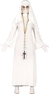 Fantasia Padre Feminina Adulta de Halloween Roupa de Freira Branca Fantasma Vestido Longo Com Véu Medieval