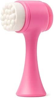 Escova Facial 2 em 1 com cerdas para limpeza profunda e esponja de silicone que massageia e revitaliza a pele do rosto (Rosa Pink)