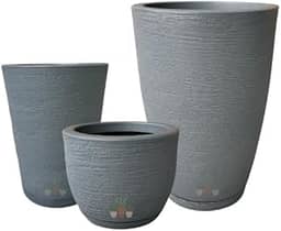 Kit 3 Vasos de Planta Decorativo Acabamento Grafiato com Alturas de 20, 31 e 44 cm (Cinza Chumbo)