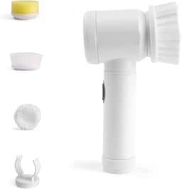 Escova de Limpeza Elétrica Portátil Sem Fio Recarregável - Giratória, com 7 Cabeças de Escova Elétrica em 1 para Lavagem de Pratos, Banheiro, Piso, Vidro e Limpeza Doméstica Geral (Branco, 5 em 1)