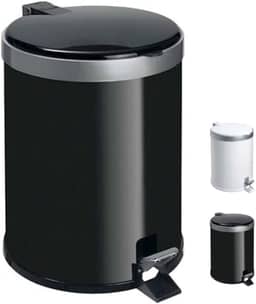 Lixeira com Pedal 5 Litros em Polipropileno Preto – Tampa Reta com Aro Prata