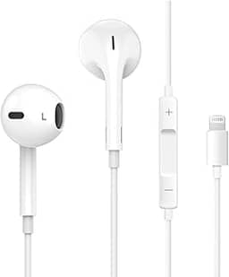 Fones de ouvido com fio Compativel conector Lightning Microfone integrado e controle remoto compatíveis com iPhone 14/13/12/11/XR/XS/X/8/SE/Pro/Pro Max Suporta todos os sistemas iOS