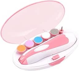 Aparador Cortador de Unha Elétrico para Bebê com LED, Silencioso, 6 Lixas Inclusas, Rotação Dupla com 4 Velocidades, Estojo Portátil, Ideal para Recém-Nascidos e Uso Familiar (Rosa)