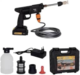 Lavadora de Alta Pressão Recarregável 21V, Bateria de Lítio, Função de Espuma, 135W, Preta, com Maleta, Bivolt, 24x25x8 cm