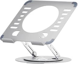 Suporte para Notebook e Tablet em Aço Carbono Prata com Base Giratória 360º, Altura Ajustável Ergonômica, Dobrável e Estável para Laptop, Celular, Livros, Home Office e Estudos